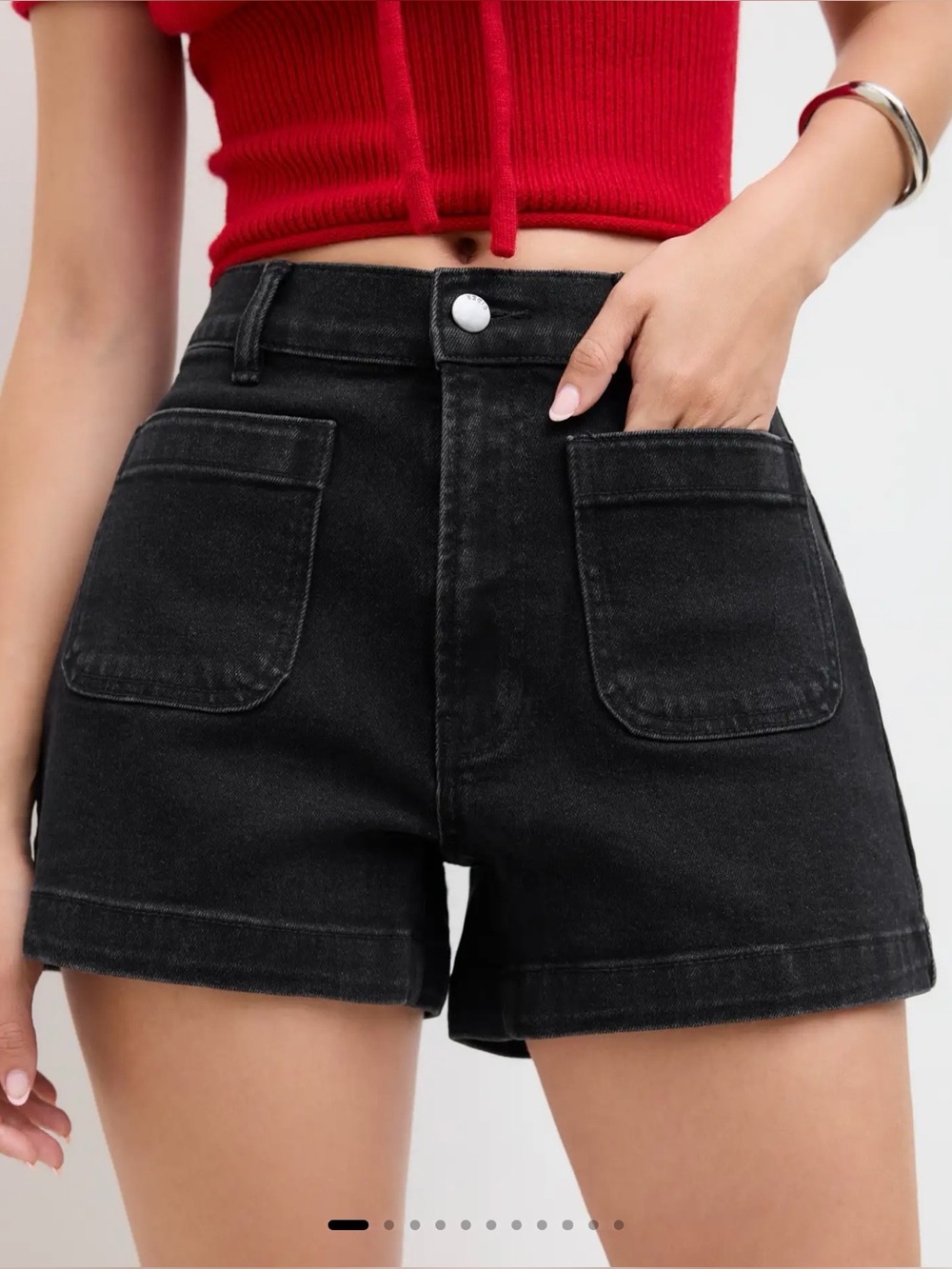 Cider Black High-Waist Front-Pocket Denim Shorts